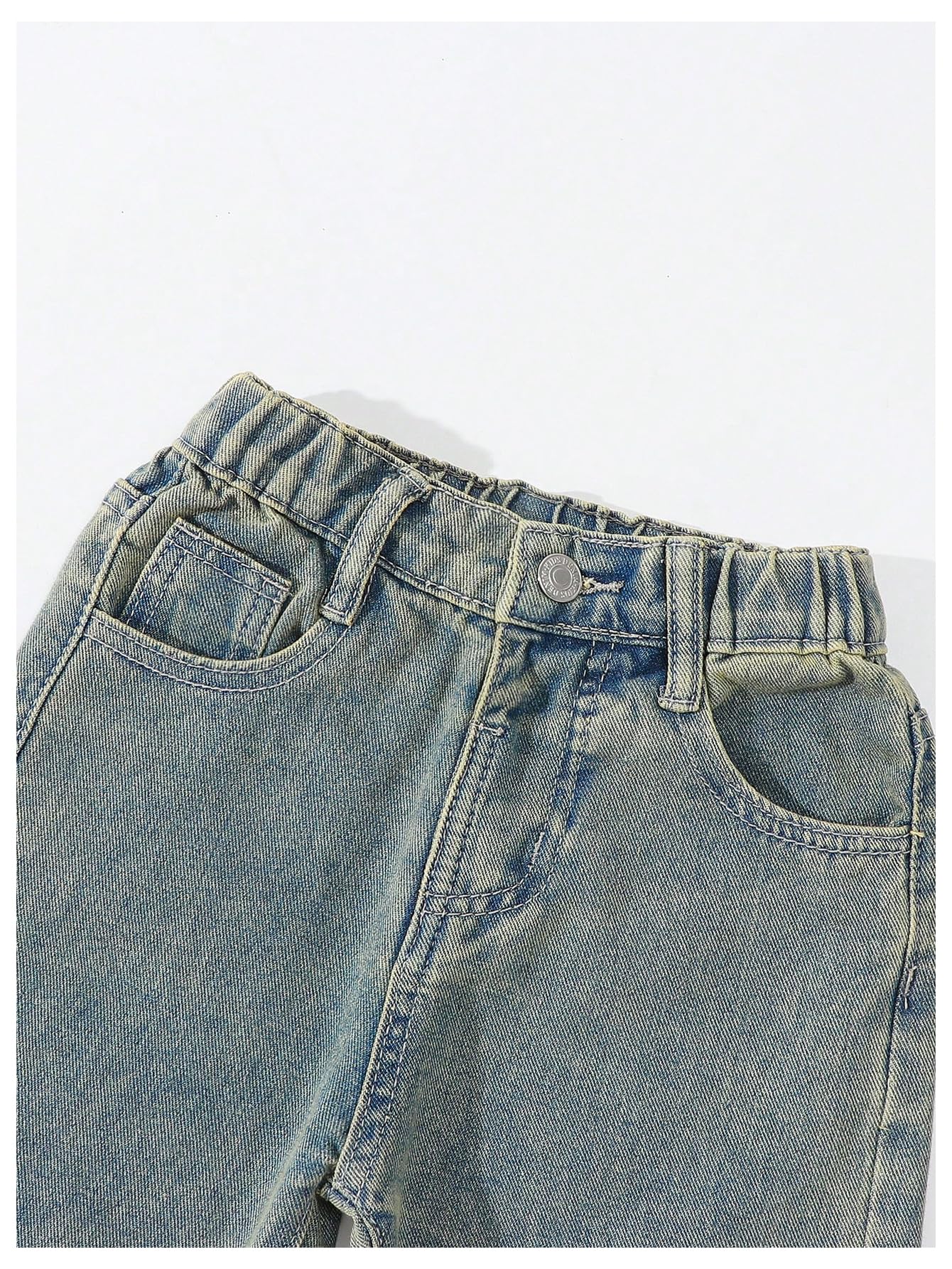Floerns Pantalones vaqueros holgados de pierna ancha y cintura elástica con botones para niña pequeña