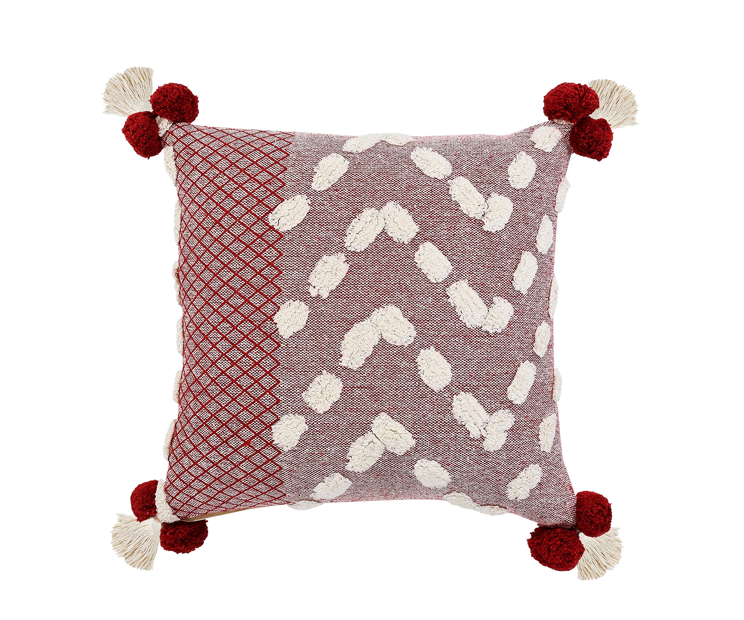 LR Home Heute Zeal Pom Throw Pillow, 20" x 20", Red/Cream