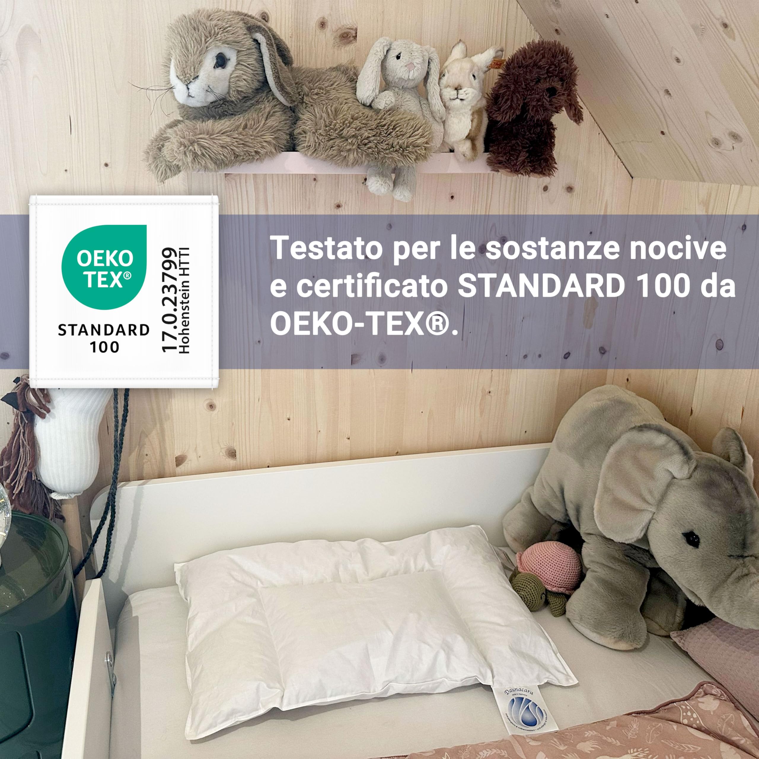 ZOLLNER Cuscino per bambini 35x40 cm - guanciale con 90% piumino e 10% piume - fodera in cotone di alta qualità - Made in Germany - lavabile fino a 60°C - per bambini fino a 2 anni di età
