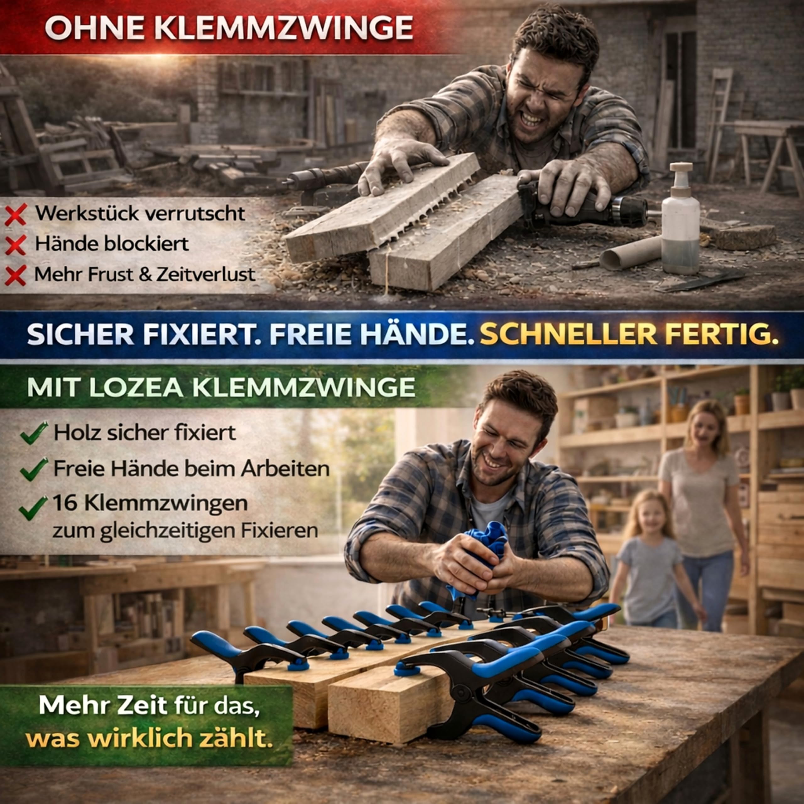 Lot de 16 serre-joints avec une force de serrage de 13 kg et une envergure de 7 cm pour des fixations solides et stables à coller, pour des toiles photo ou comme protection de bâche de piscine