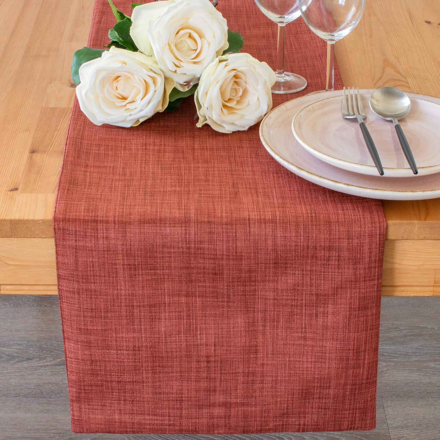 The White Petals Rust Round Table Runners (13x64 inch, Pack of 1) Fabric Lined | Properly Finished, No Fray Edges | for Home, Kitchen, Dining Room, Holiday, Wedding Party Décor