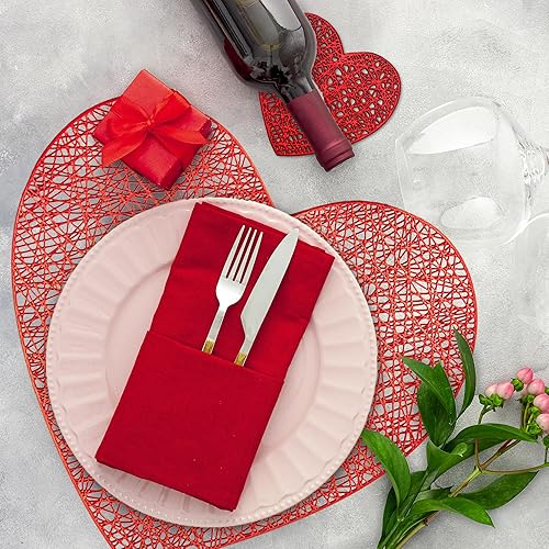 Miniatura 7 de Juego de 8 manteles individuales de San Valentín, decoración de mesa de San Valentín para noches románticas, día de San Valentín, fiesta, boda,