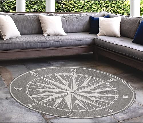 Miniatura 65 de Liora Manne Compass - Alfombra azul marino para porche delantero para interiores y exteriores, 5 pies x 7 pies 6 pulgadas Compass Navy,Brújula