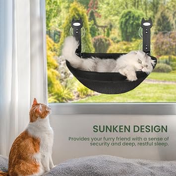 HiPetpy Black Deep Cat Window Perch, Cordless Foldable Cat Hammock