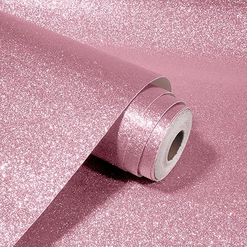 WESTICK Papel tapiz con purpurina rosa para pegar y despegar para dormitorio 80 x 1575 pulgadas papel de pared con purpurina brillante rollo de