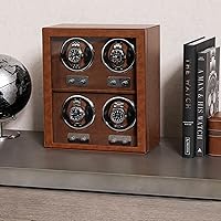 Vista 3 de ROTHWELL Bobinadora de 4 relojes para relojes automáticos con motor silencioso con múltiples velocidades y ajustes de rotación (bronceado/marrón)