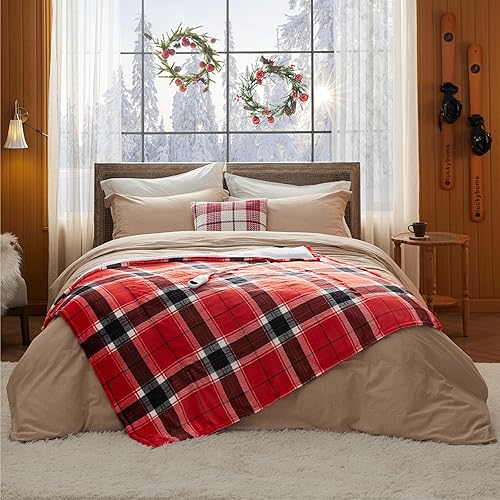 Vista 168 de Bedsure Manta eléctrica individual – Manta térmica de franela suave acanalada, manta térmica con 10 ajustes de tiempo, 6 ajustes de calor