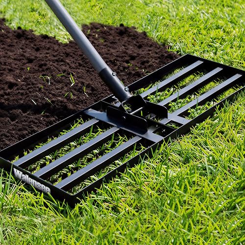 Walensee Foldable Split Lawn Leveling Rake, 30"x10" Heavy Duty Lawn Leveler Tool with 6.5FT Steel Handle, Levelawn Landscape Rake for Topdressing, Soil, Sand, Dirt, Backyard, Garden