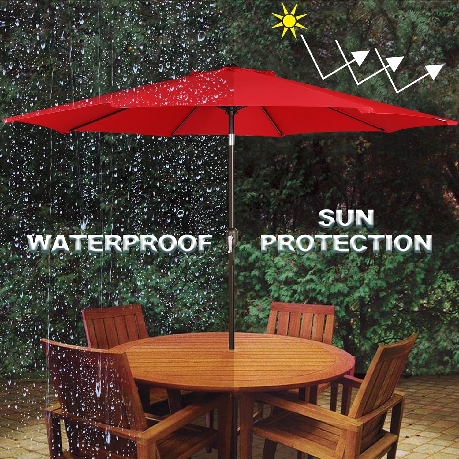 Blissun 9' Outdoor Patio Umbrella, Outdoor Table Umbrella, Yard Umbrella, Market Umbrella with 8 Sturdy Ribs, Push Button Tilt and Crank