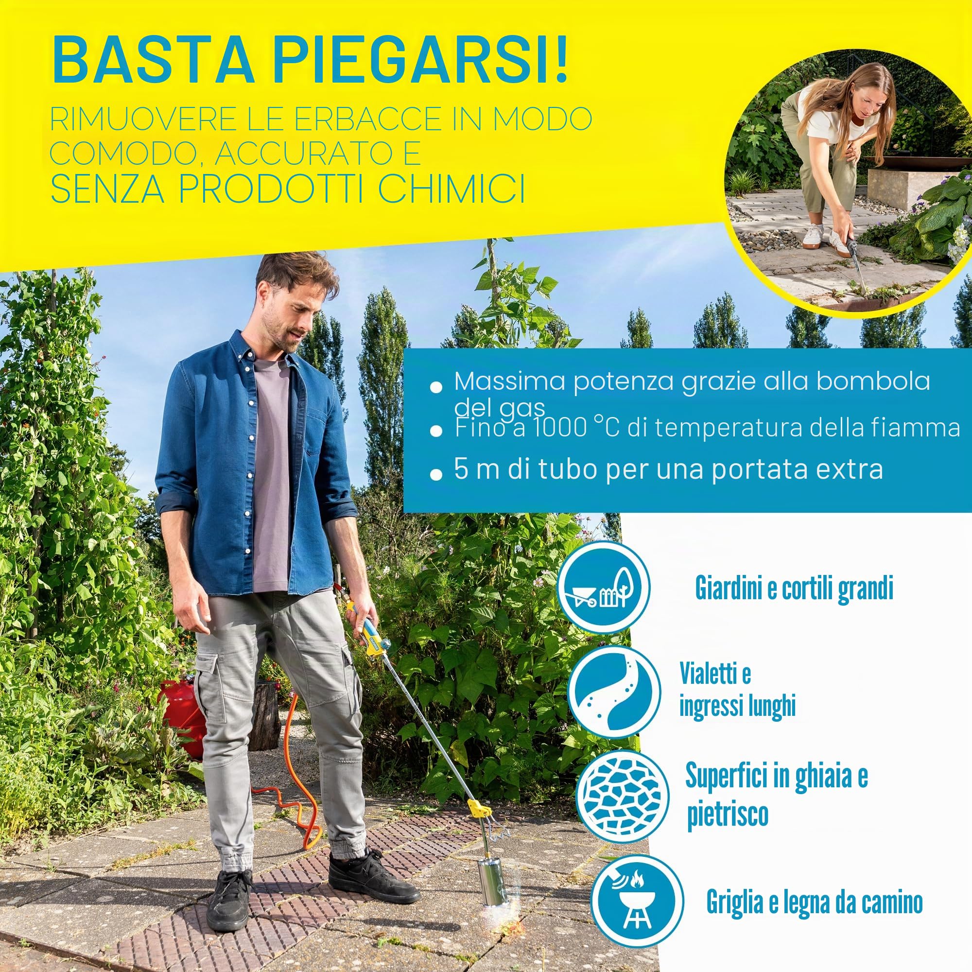 Gloria Thermoflamm BIO Professional Plus Set - diserbante Gas | Potente & Durevole | per Grandi Aree | Collegamento bombola Gas compresso | per Giardino e marciapiedi Senza Erbacce
