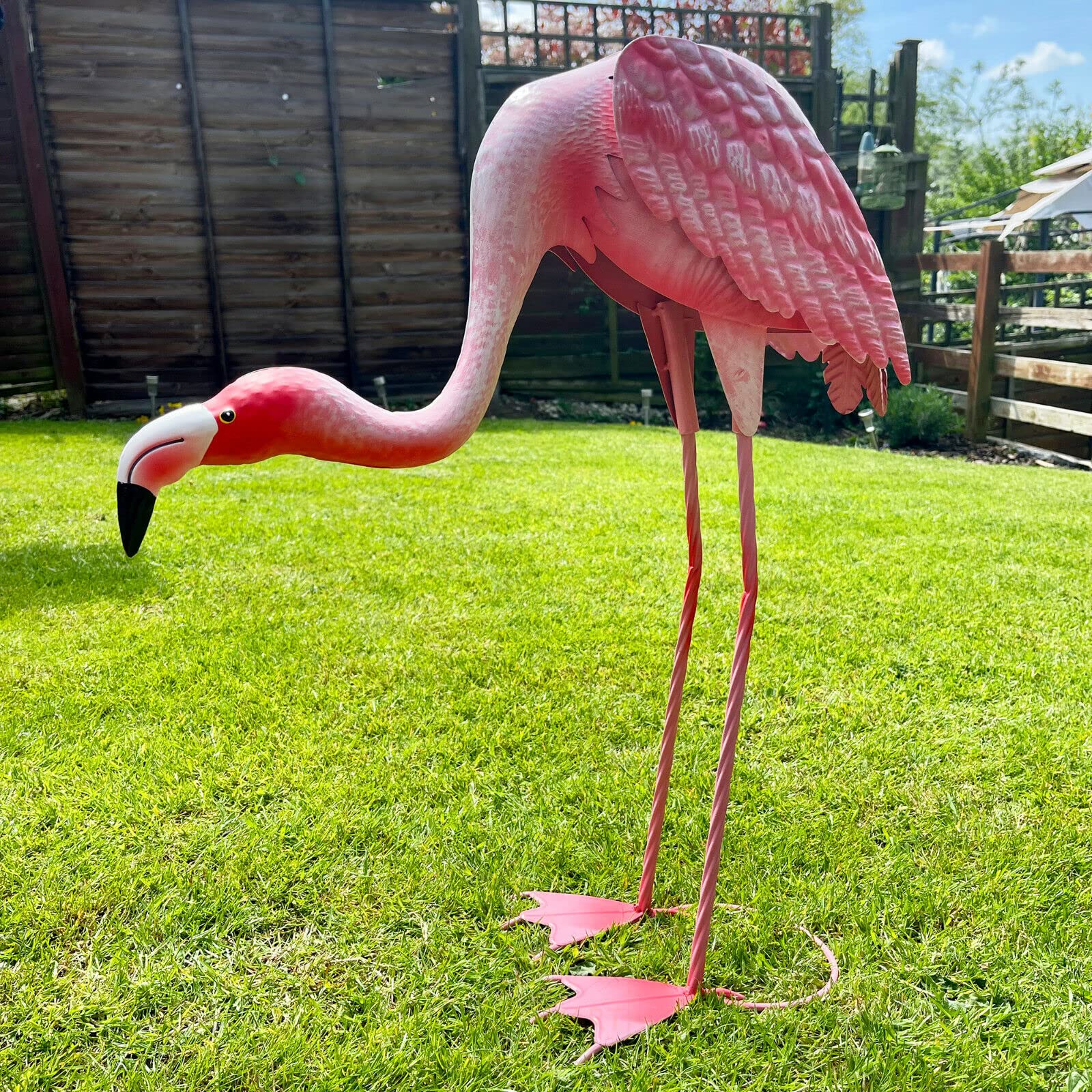 Darthome Metal Flamingo Garden Ornament Pink Tall Head Down Exotic Bird Outdoor Sculpture