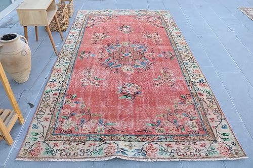 SARIKAYA PILLOW Alfombra de salón, alfombra turca grande, 5.2 x 9.3 pies, alfombra vintage, alfombra Oushak, alfombra antigua, alfombra hecha a