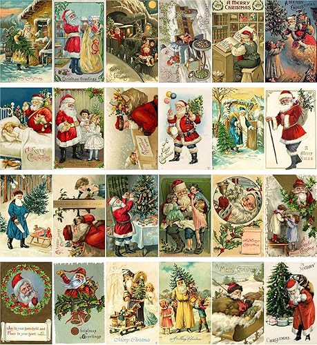 Vista 21 de PIXILUV Postales vintage (24 piezas de 4 x 6 pulgadas cada una) Increíbles ilustraciones ingenuas de Nochebuena, postales vintage, postales retro