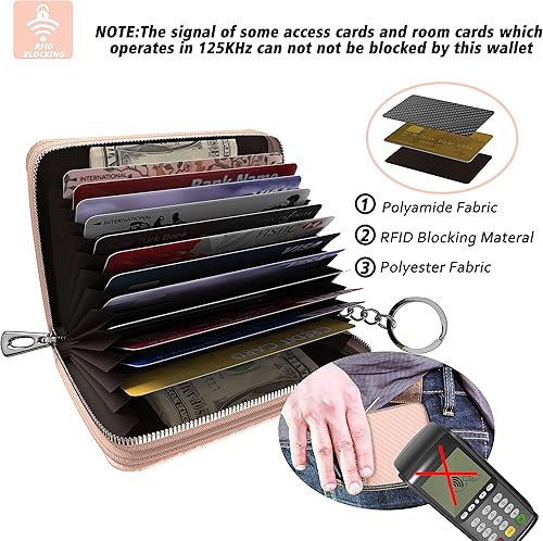 Miniatura 3 de WOCOCN Cartera de cuero de fibra de carbono para tarjetas de crédito, tarjetero para mujeres para hombres, bloqueo RFID, cartera con llavero, tamaño