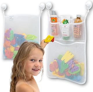 Comfylife 2-Pack Mesh Bath Toy Organizer with 8 Strong Hooks - Mold-Free Bathtub Storage for Kids Toys & Shower Caddy