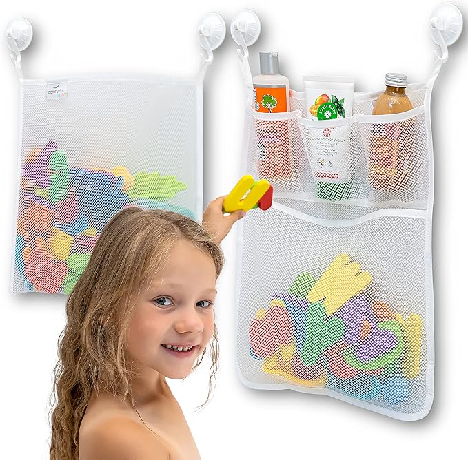 2 x Mesh Bath Toy Organizer + 6 Ultra Strong Hooks The