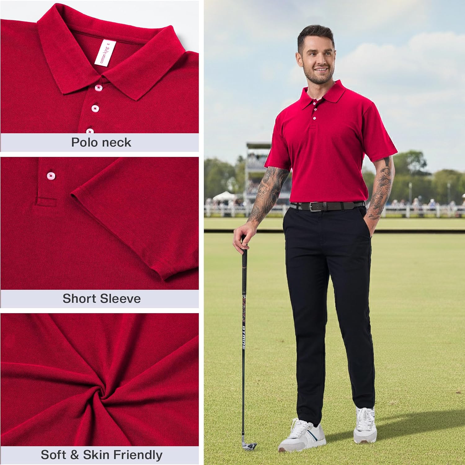 Cotton King Polo Shirts for Men - Mens Polo Shirts Short Sleeve Button Up - Regulat Fit, Pique Summer Tshirt - S to 3XL - Image 4