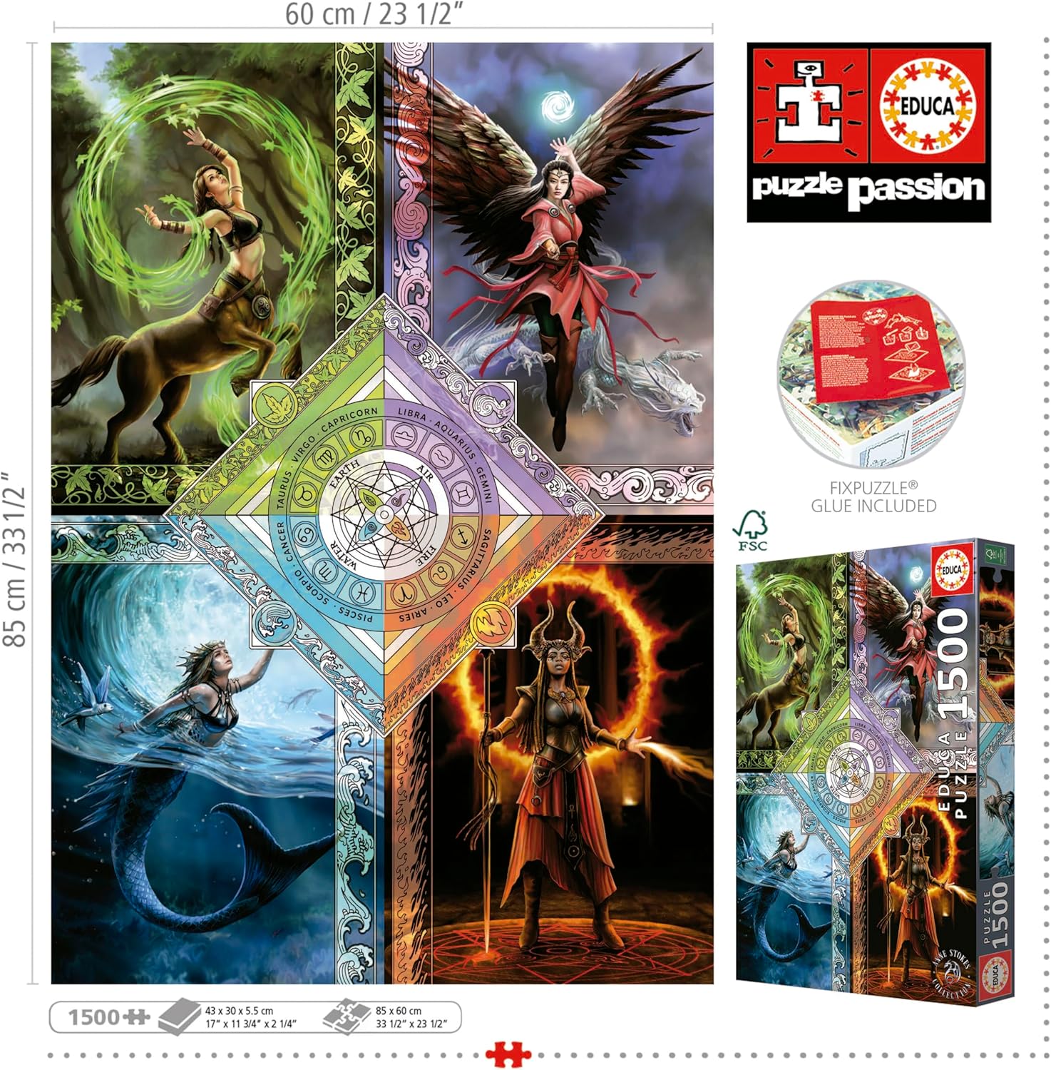Educa - Elemental Magic Star Chart, Anne Stokes | 1500 Piece Puzzle for Adults. Measurements: 33,46" x 23,62". 14 Years Old (19941)