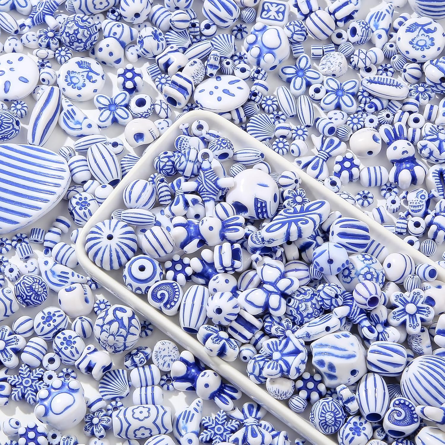 240-320pcs Vintage Acrylic Beads 200G Chinese Blue Aesthetic Bead Bulk Transparent Flower Leaf Acrylic Beads for Keychain Bracelets Jewelry Making DIY Plastic Crafts(Dark Blue) - Image 5
