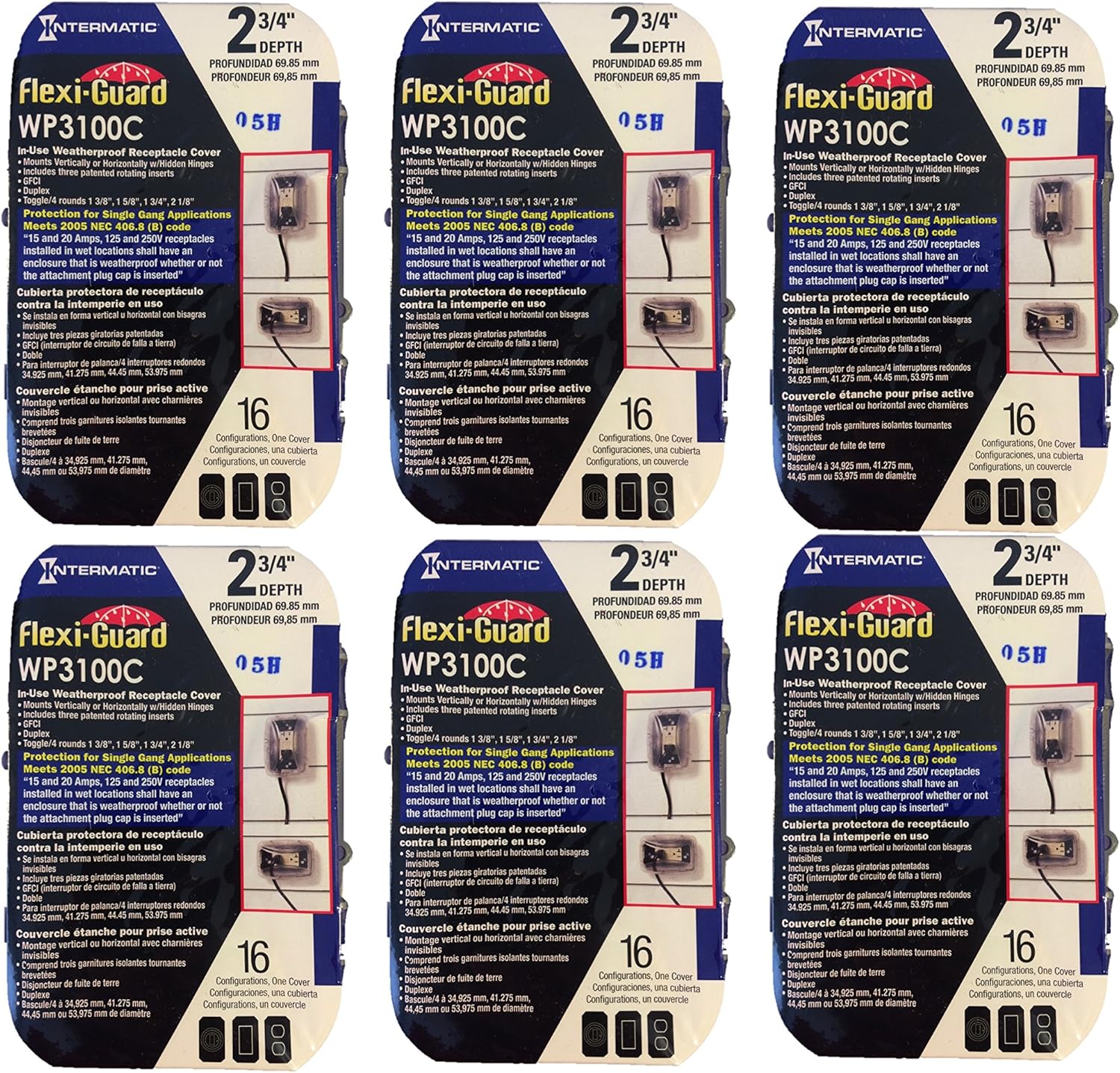 Intermatic Flexi-Guard WP3100C In-Use Weatherproof Exterior Receptacle Cover {With Toggle Switch, GFCI, Duplex Inserts} (6 - Pack)