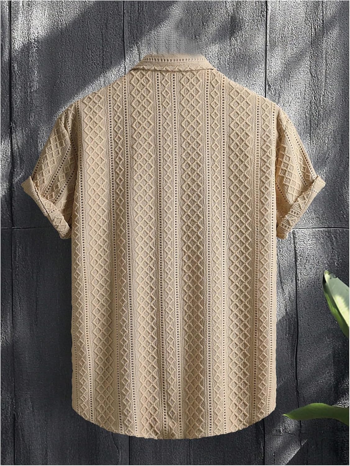 Verdusa Men's Shirts Button Down Short Sleeve Shirt Textured Summer Vacation Casual Dressy Tops - Image 3