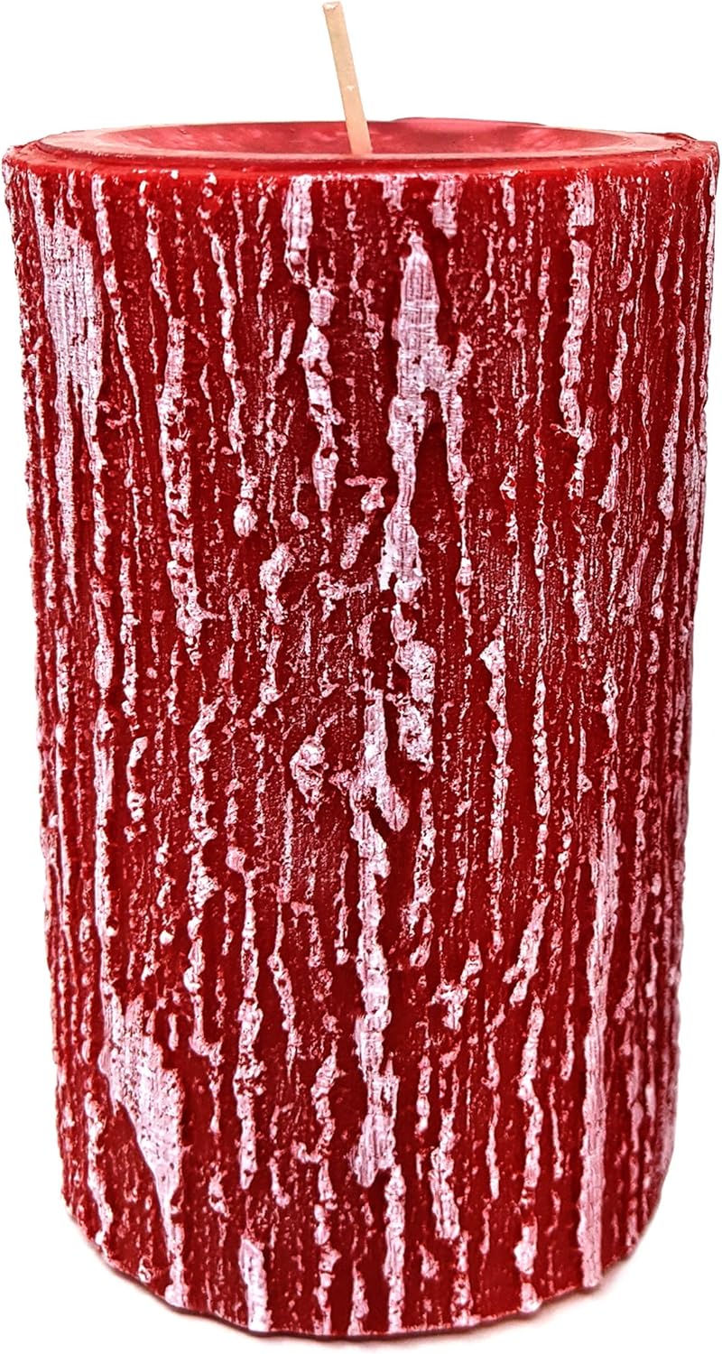 Hyoola Timberline Pillar Candles - 6 Pack - Red Pillar Candles - European Made Rustic Pillar Candle - 3 Inch x 5 Inch