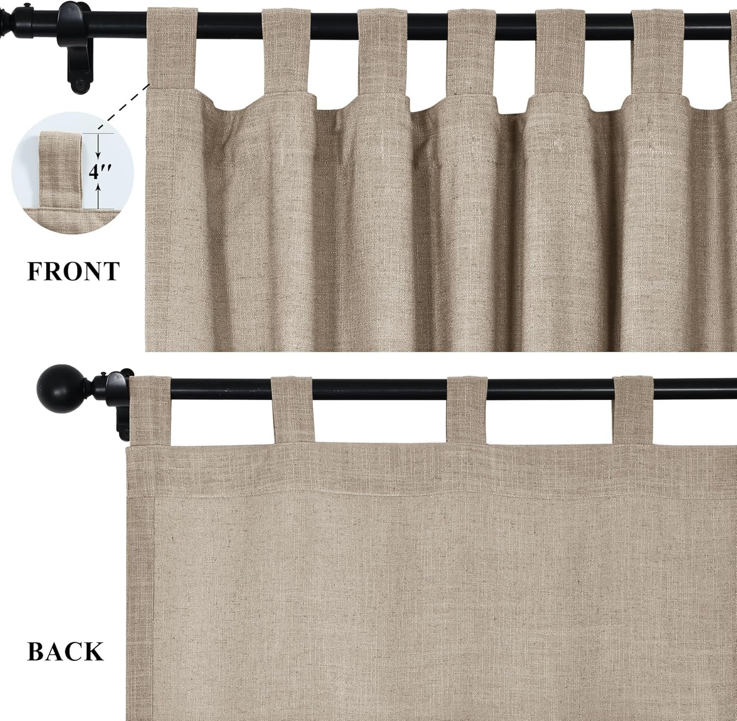 Fcosie Extra Wide Room Darkening Curtains 120W x 96L Inches Tab Top Drapery Patio Door Curtains Natural Linen Window Curtain Panels, Burlap Curtains for Sliding Glass Door (Tapioca, 2 Panels)