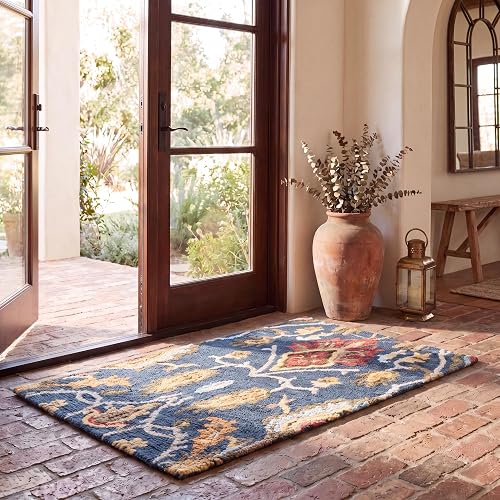 SAFAVIEH Blossom Collection 2' x 3' Navy / Multi BLM402A Handmade Premium Wool Accent Rug