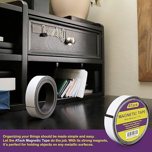 Miniatura 3 de ATack Rollo de cinta magnética, 1 pulgada x 6 pies, autoadhesivo, despegar y pegar en tiras magnéticas de doble cara para refrigerador, manualidades