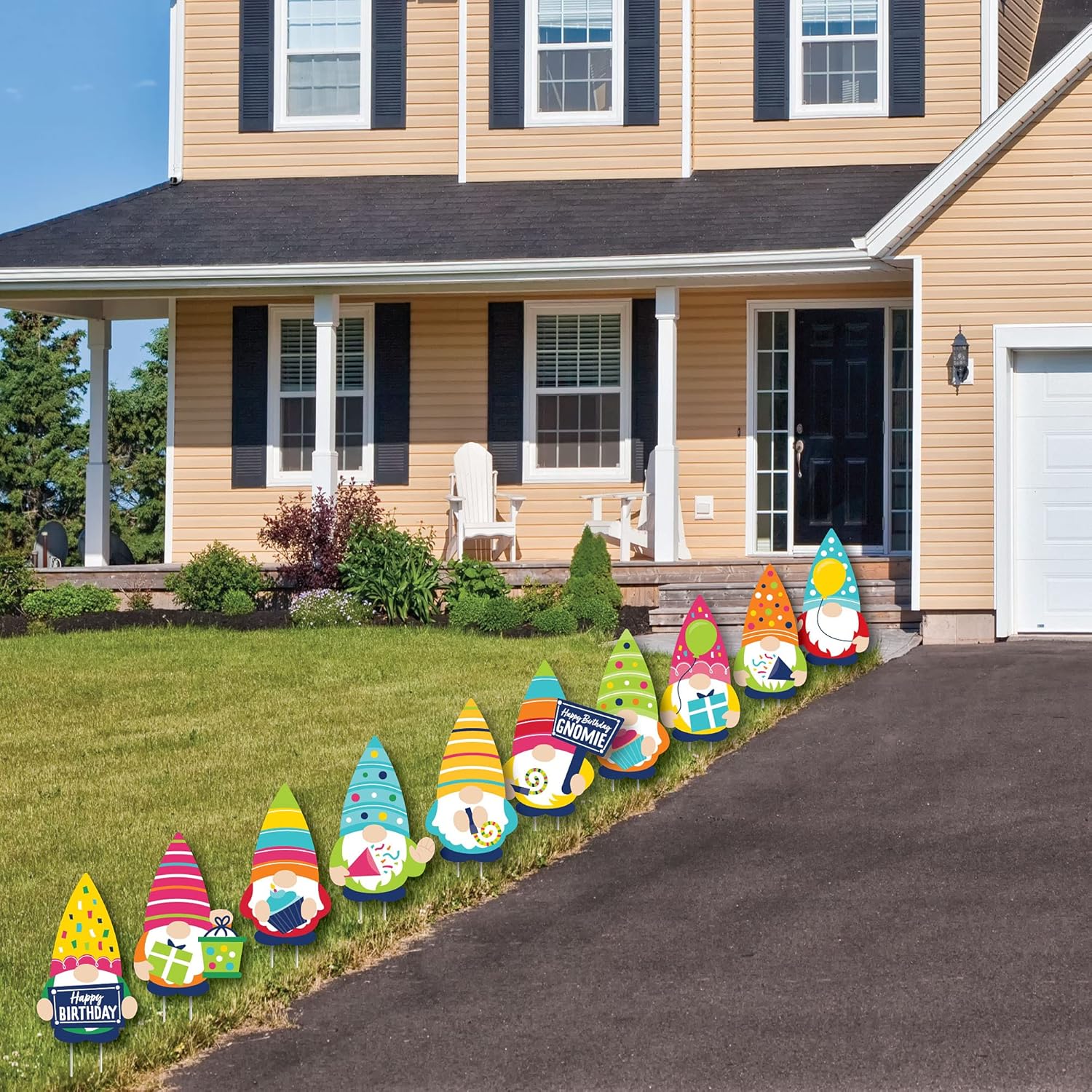 Big Dot of Happiness Gnome Birthday - Gnome Lawn Decorations - Outdoor Happy Birthday Party Yard Decorations - 10 Piece