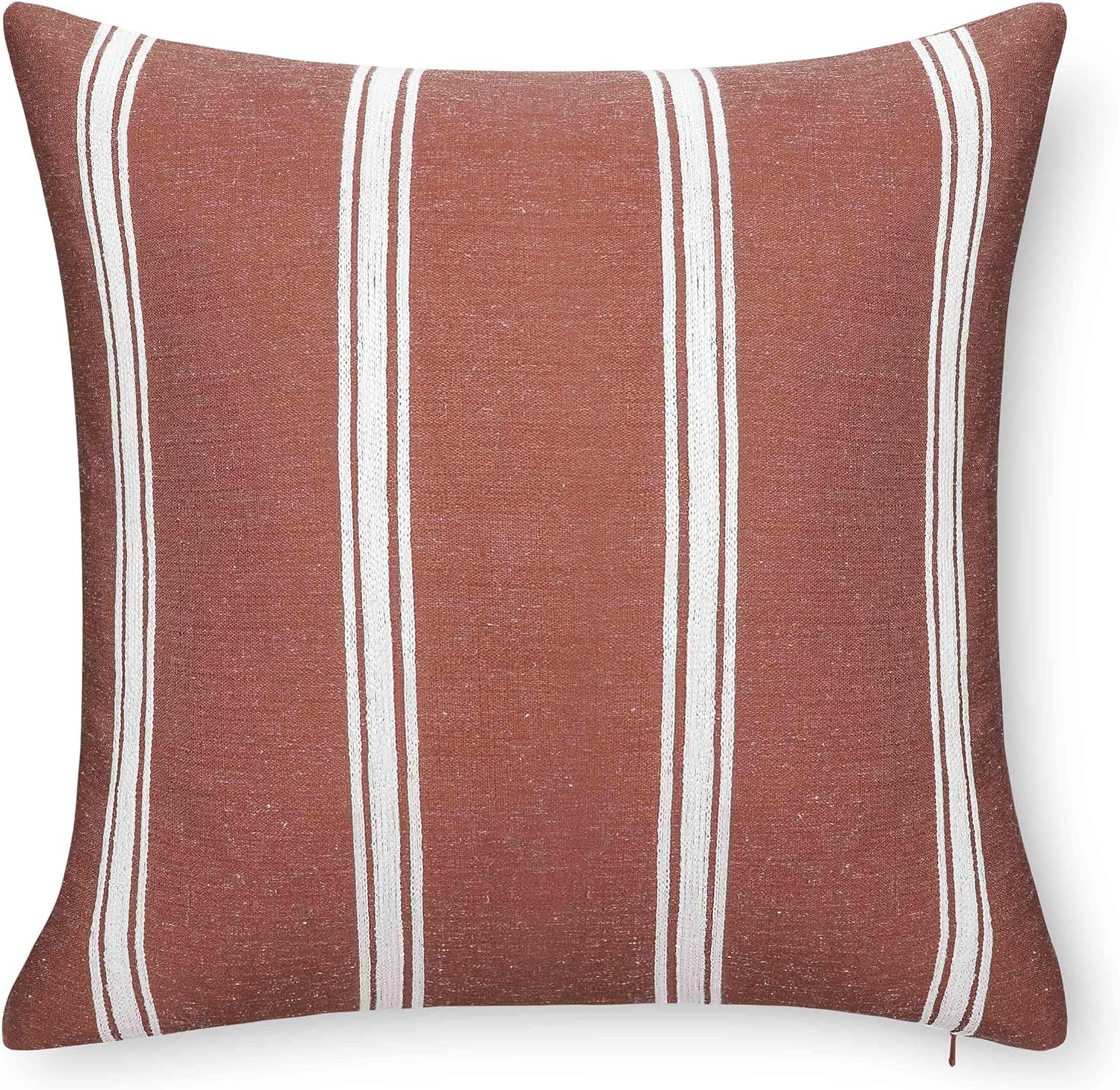 Crumbs Home Modern Farmhouse California Casual Indoor Outdoor Throw Pillow Cover, 20"x20" Water Repellent for Patio, Backyard, Couch, Poolside, Rust Orange White Embroidered Stripes
