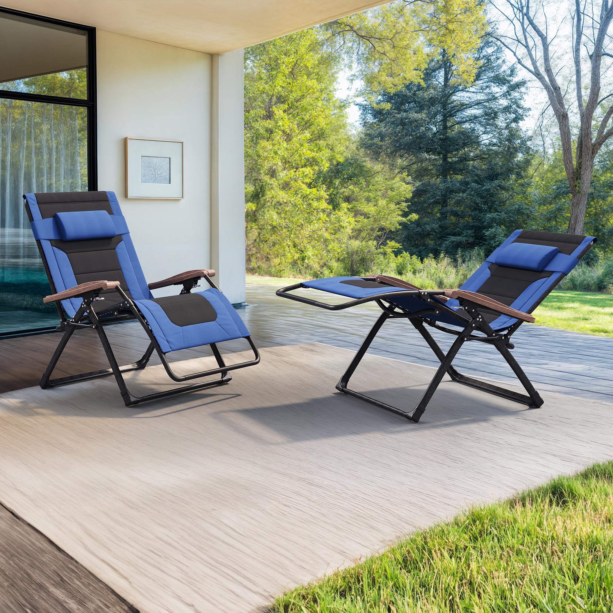 PURPLE LEAF Outdoor Reclining Chair Extra Wide Quilted Cushion, Blue Black