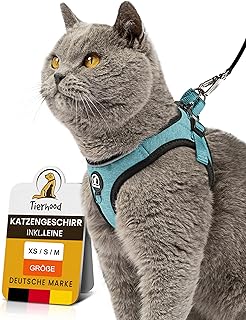 Tierhood - Katzengeschirr Set mit Leine für kontrollierte Freiheit - Softgeschirr - Komfortabel, Einstellbar & Robust - Geschirr für aktive Katzen (Blau, Größe M) product image
