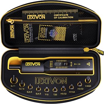 LEXIVON Aluminum Torque Screwdriver Set, 10-80 in-lb, 1/4 in Hex, 10 Bits