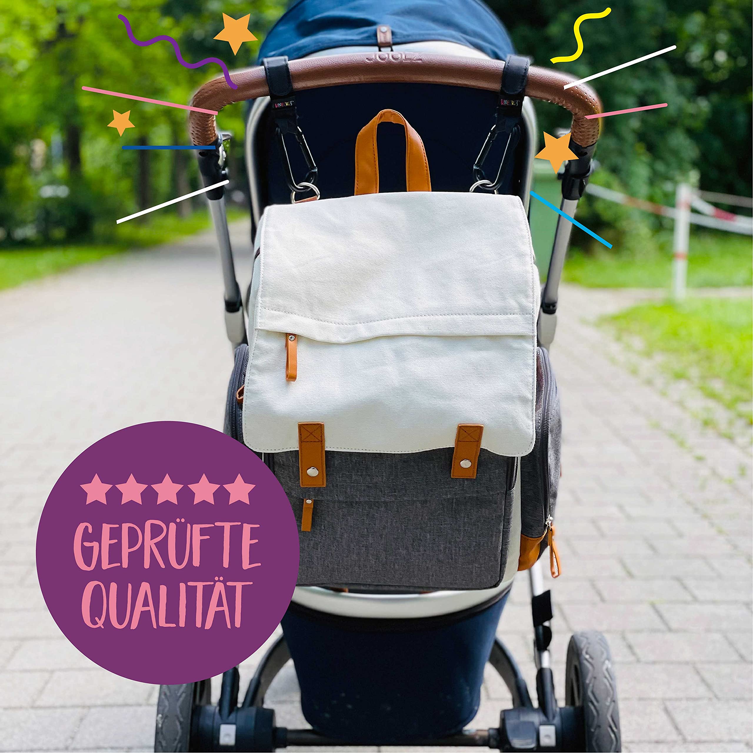 Robusti ganci per passeggino (set di 2, capacità di carico 40 kg) Chiusura in velcro