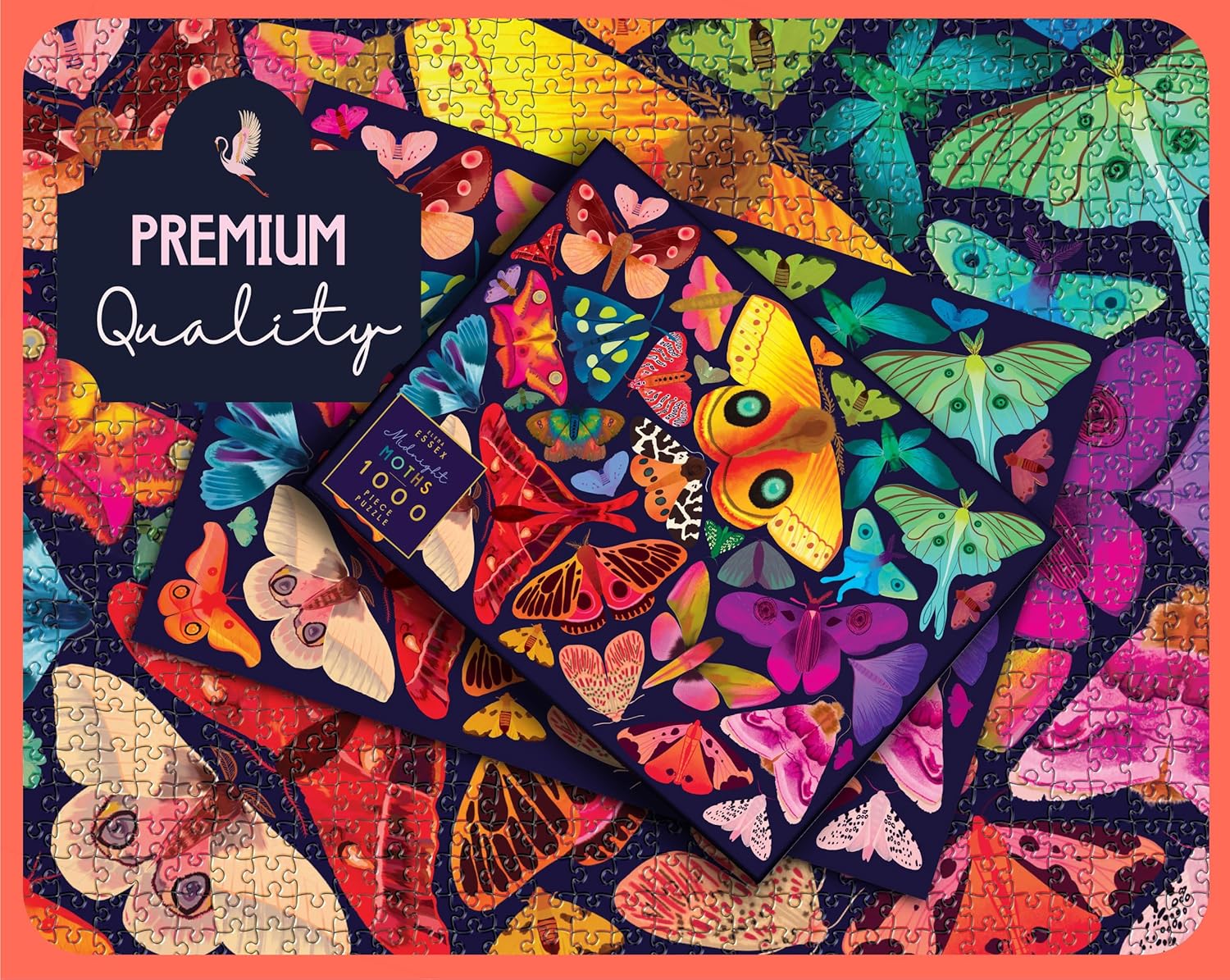 Elena Essex 1000 Piece Puzzle for Adults - Midnight Moths | Jigsaw Puzzles 1000 Pieces | Cool Colorful Butterfly Wildlife Puzzle | Puzzles Size 28x20inches