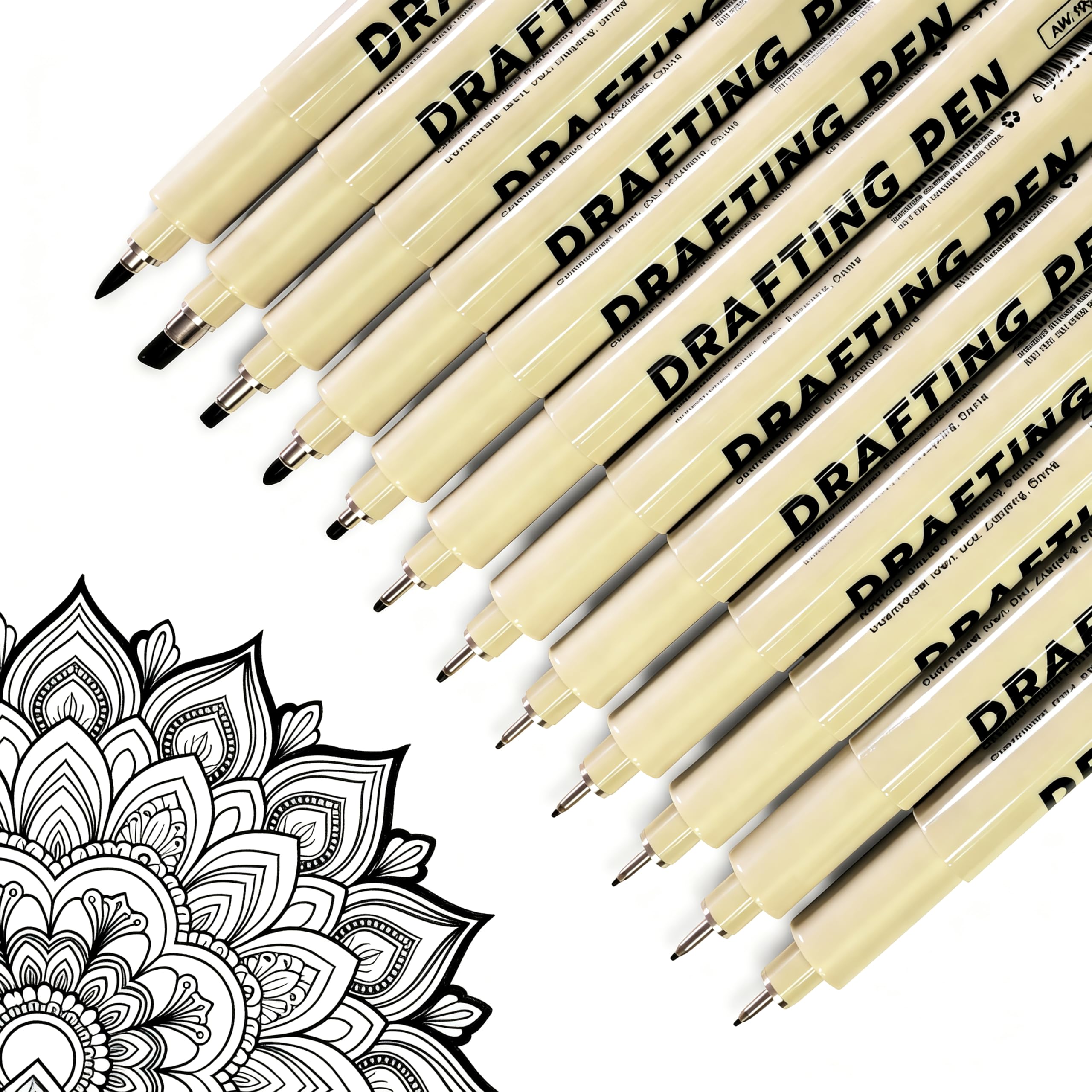 EBOT Micro Fineliner Drawing Art Pens 12 Black Fine Liner Waterproof Art Line Professional Drawing Watercolour Marker Sketching
