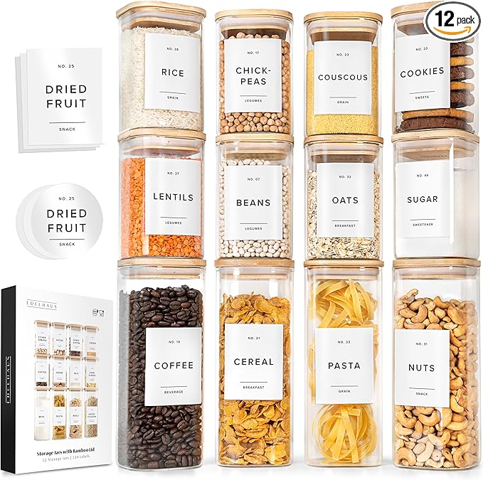 Extra Large Square Glass Flour & Sugar Storage Containers with Airtight Lids