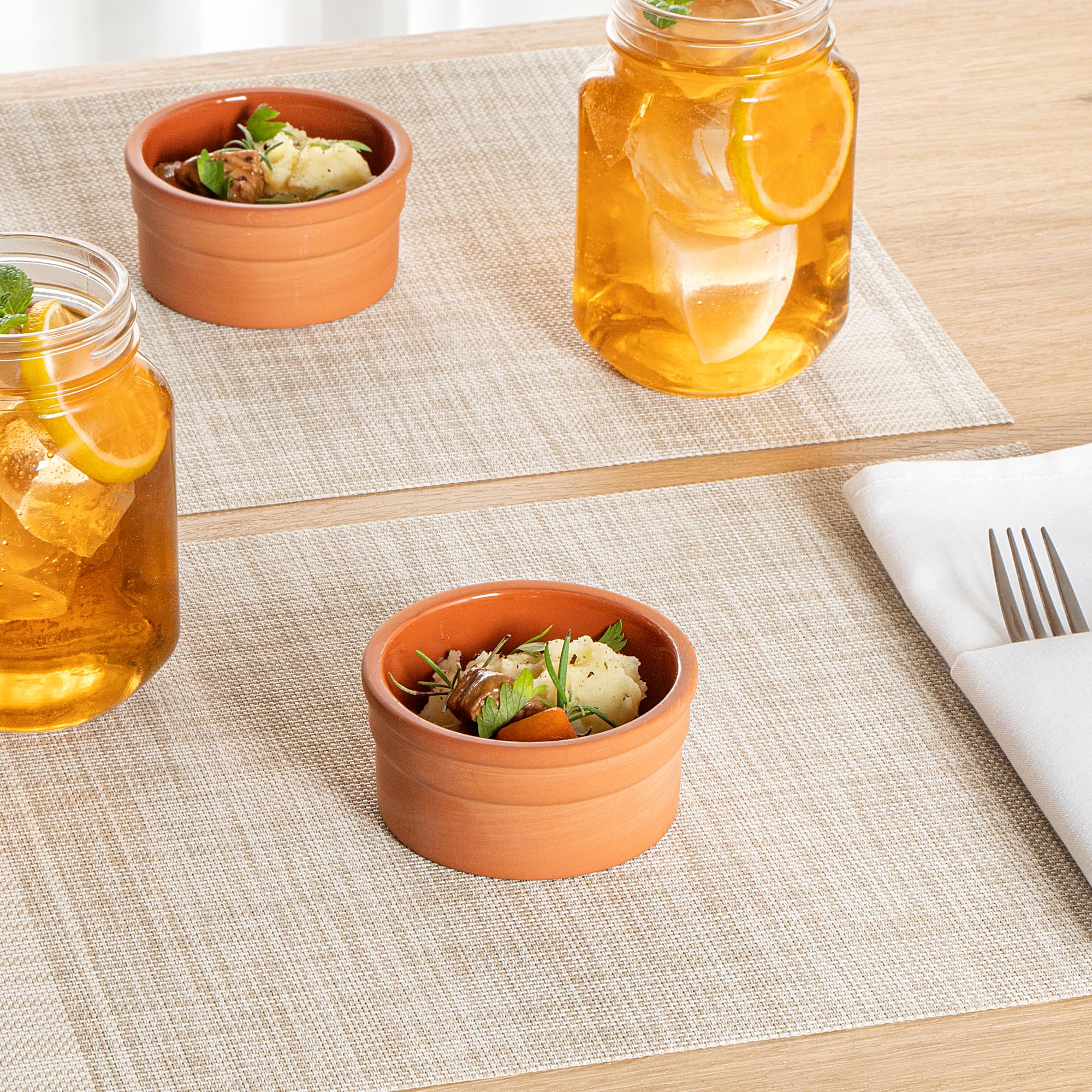 Restaurantware -Terra Tek - Cazuelas in terracotta da 144,6 g, 10 pentole in argilla smaltata marrone per cucinare, pronte per il forno, microonde, pentole in terracotta, lavabili in lavastoviglie,