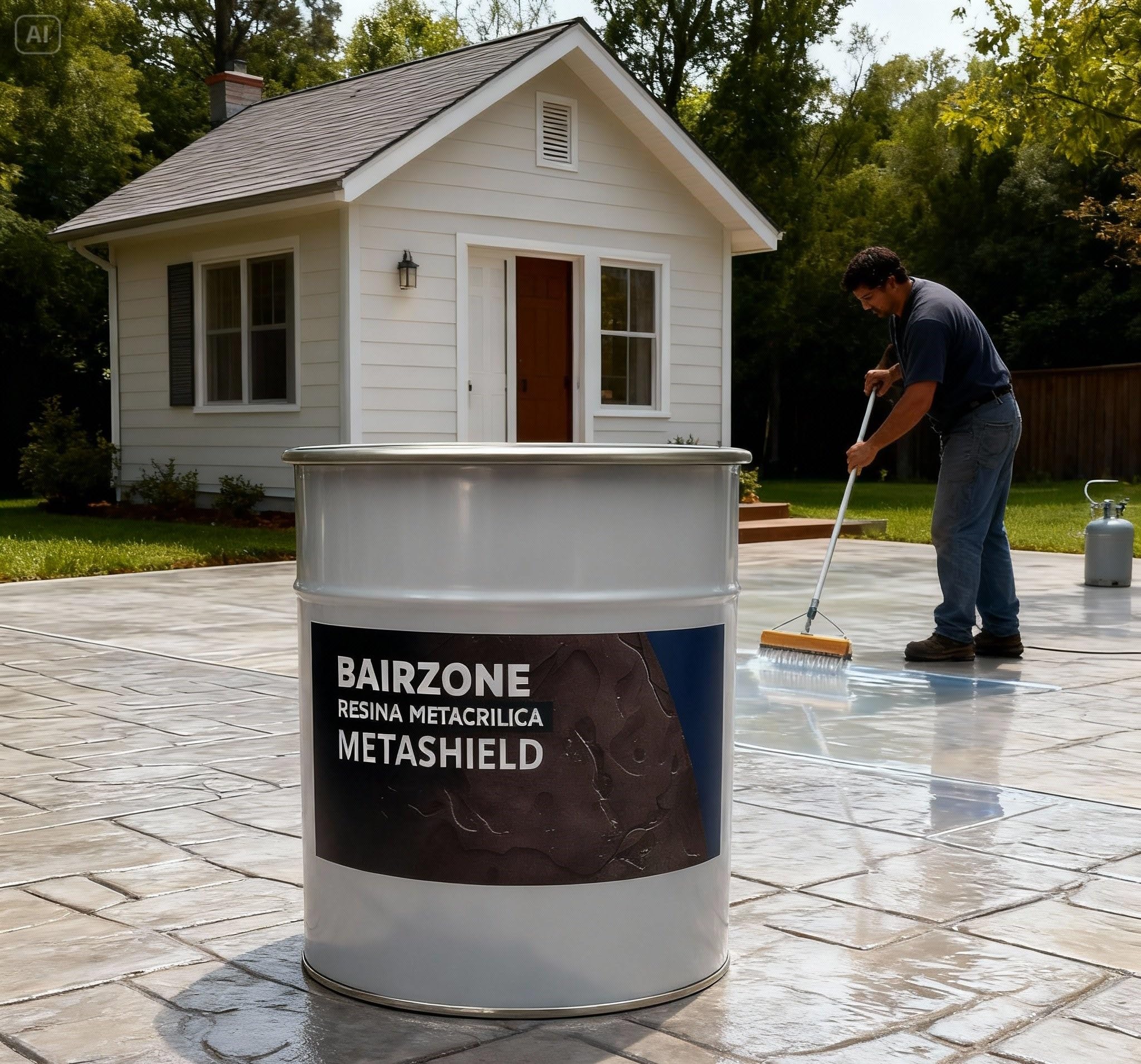 resina metacrilica trasparente BAIRZONE METASHIELD 5 LT 100 mq per cemento stampato. Protezione e lucentezza super effetto bagnato per pavimenti interni ed esterni!