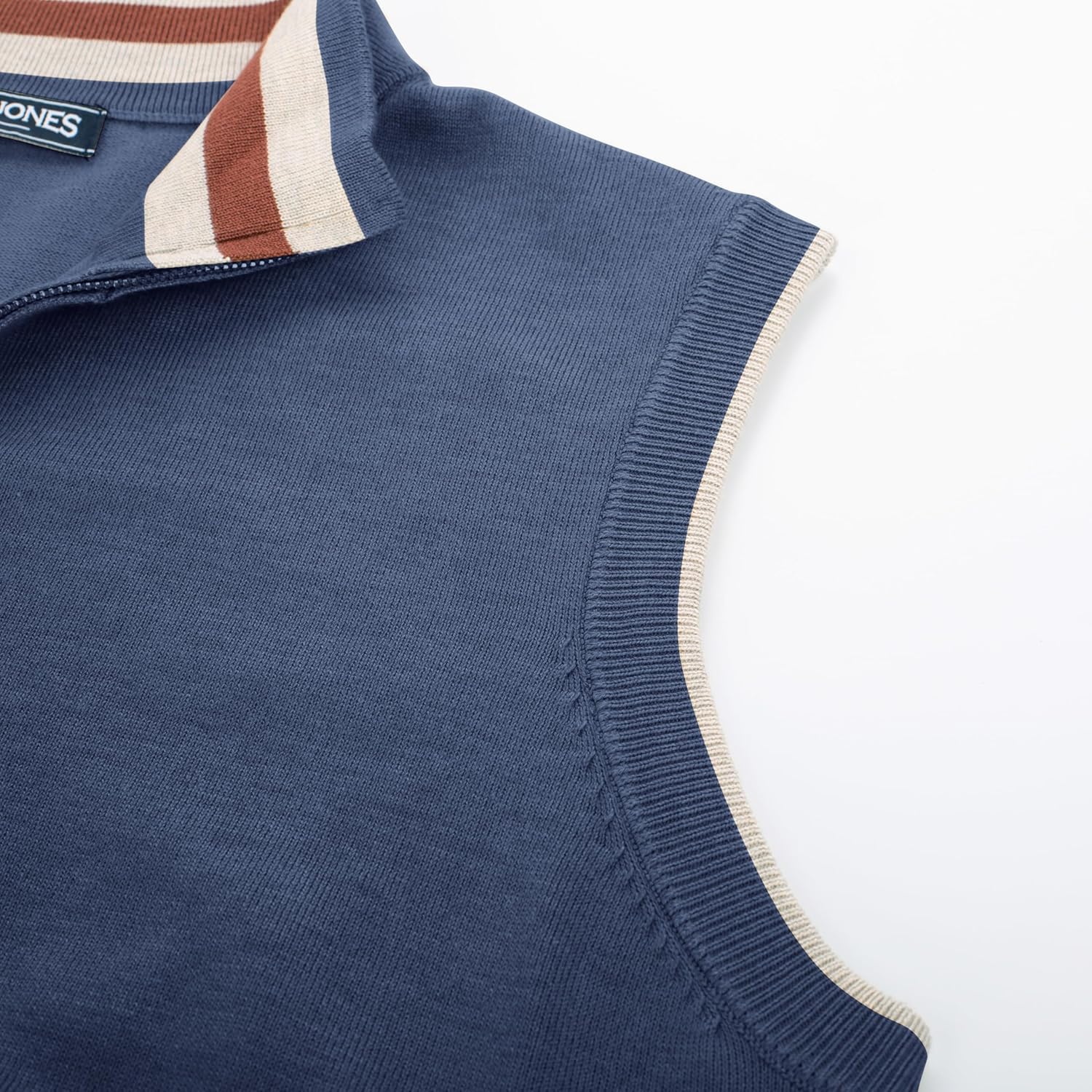 PJ PAUL JONES Mens Sweater Vest Quarter Zip Vest Sweater Stand Collar Contrast Stripes Pullover Knitwear Vest - Image 3