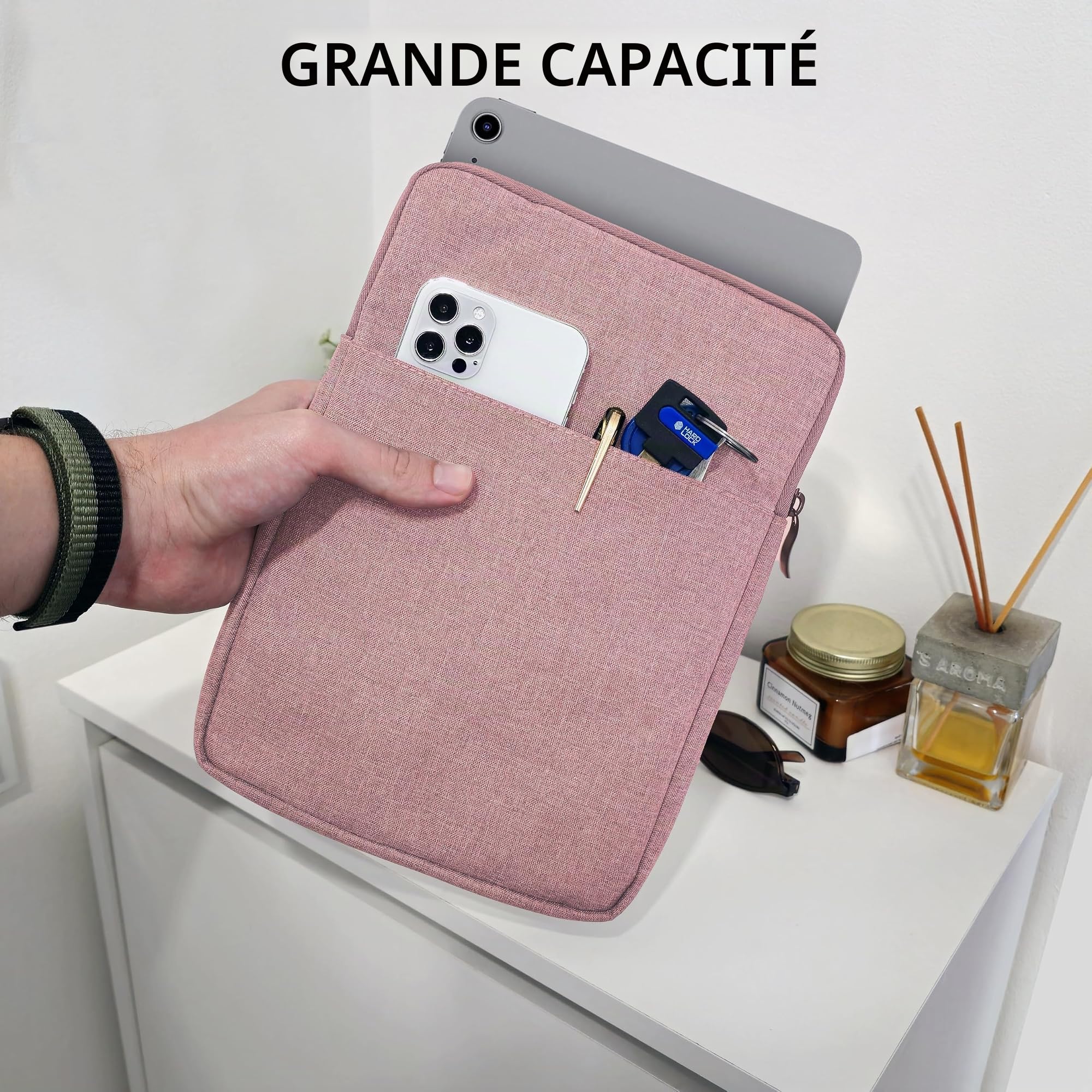MyGadget Pochette Nylon pour Tablette jusqu'à 11 Pouces - [ 26 x 19,5 cm ] Protection pour p.ex. iPad, Samsung Galaxy Tab A7 - Rose
