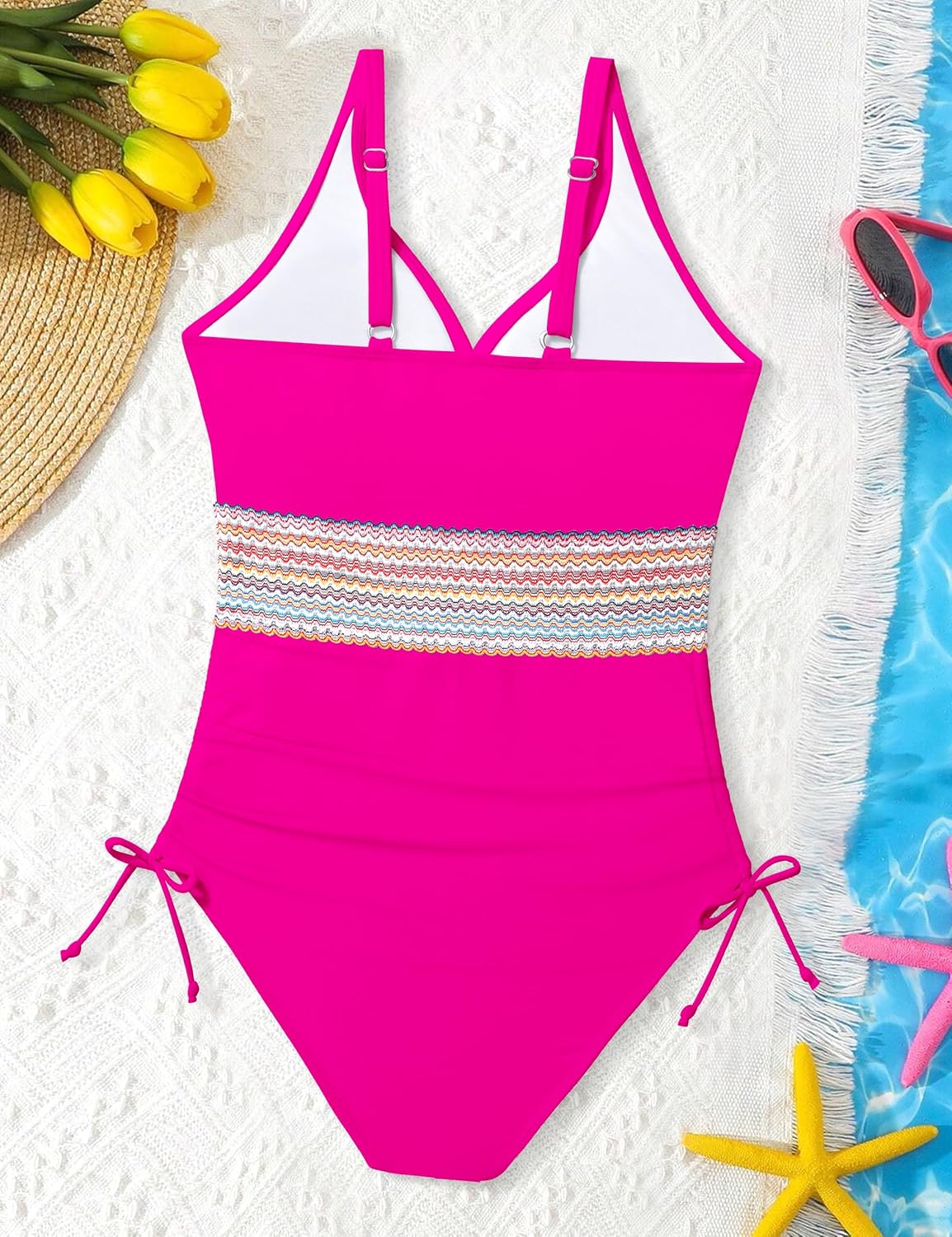 Girls One Piece Swimsuits Color Block Girls Swimsuit V Neck Girls Bathing Suit Drawstring Girls' Swimwear 9-16 Years - Image 6