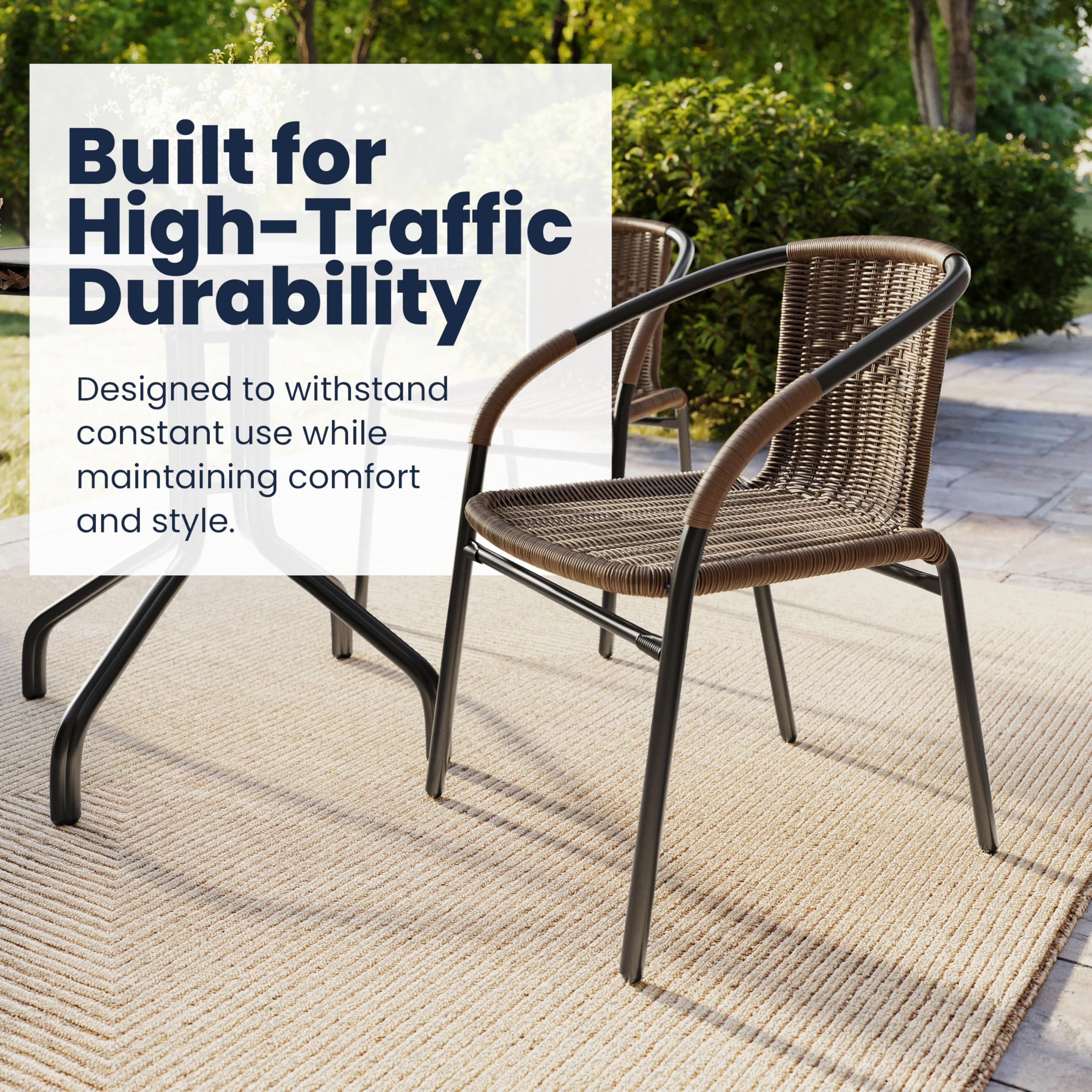 EMMA + OLIVER Set of 2 Modern PE Rattan Stack Chairs, Indoor/Outdoor Patio Dinin - product photo