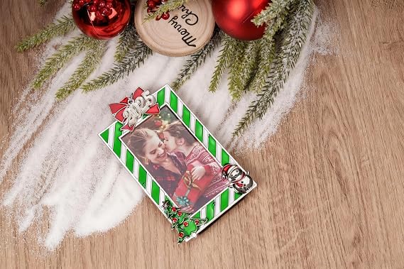 ZUNON Christmas Photo Frame Ornaments for Display Picture, Hanging Decoration, Picture Frames for Holiday Home, Party, Xmas Tree Decor 2025 Wedding Decoration (Green Photo Frame)