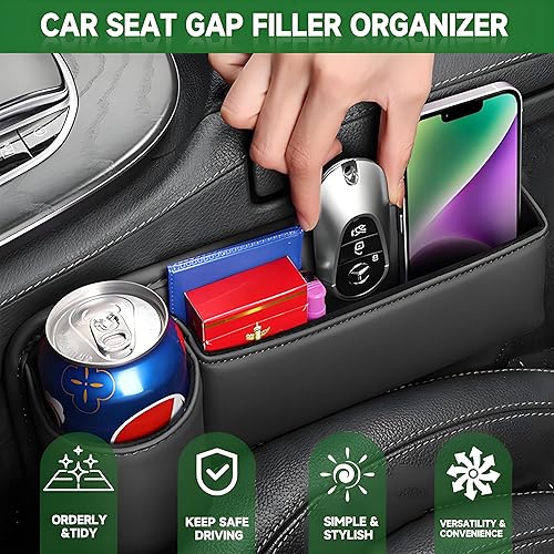 Miniatura 4 de Organizador de cuero de alta calidad para asiento de automóvil de 2 piezas (L+R) actualizado 2026 con soporte para tazas y ranura de