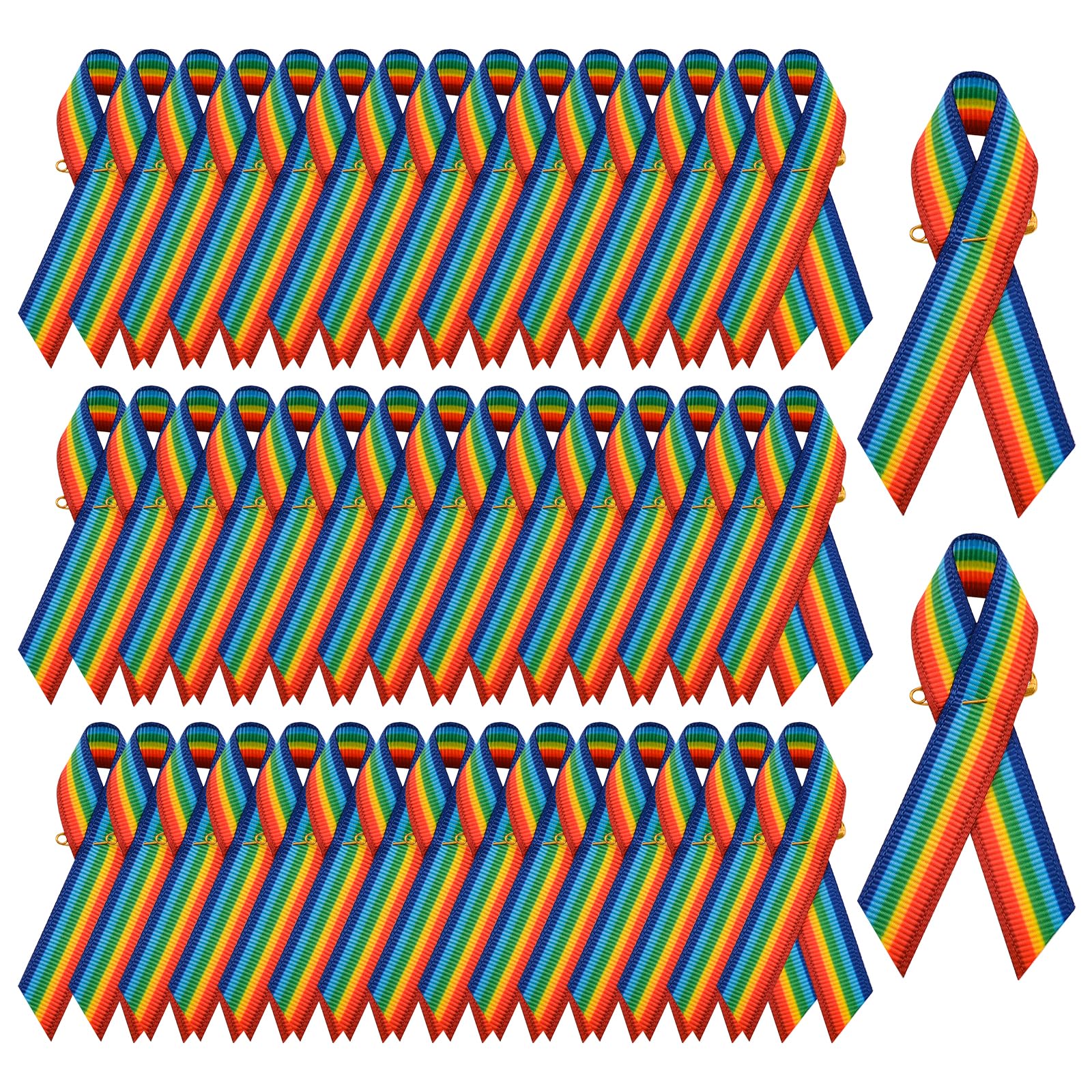 WANDIC Lot de 300 Broches en Ruban de Satin Gros-Grain Arc-en-Ciel avec épingles à nourrice pour décoration d'événements LGBTQ