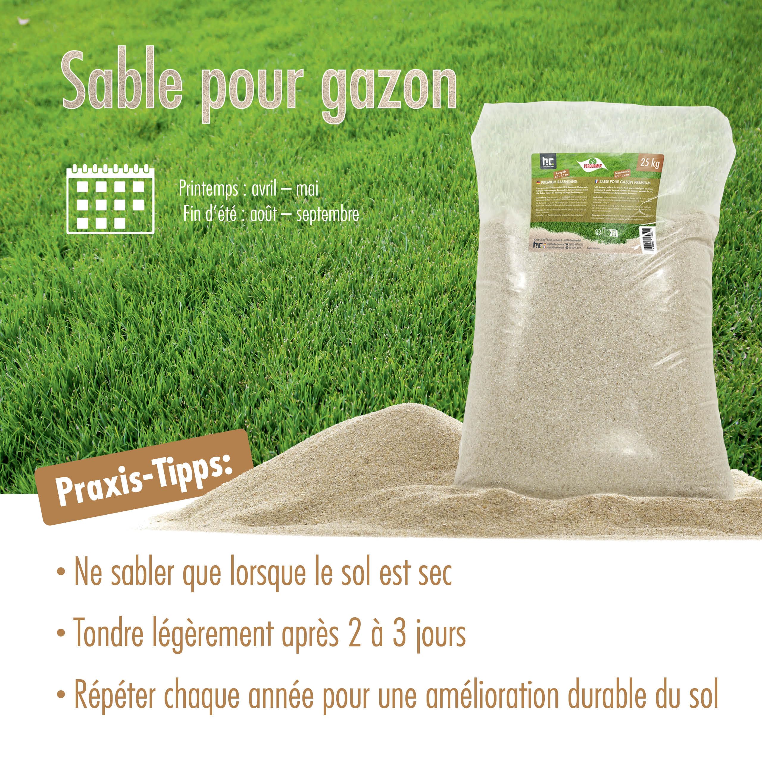 Sable pour Gazon 25 kg 0,3–1,5 mm – Sable de Quartz Séché au Feu Pureté 97% – Drainage, Aération et Top-Dressing Pelouse