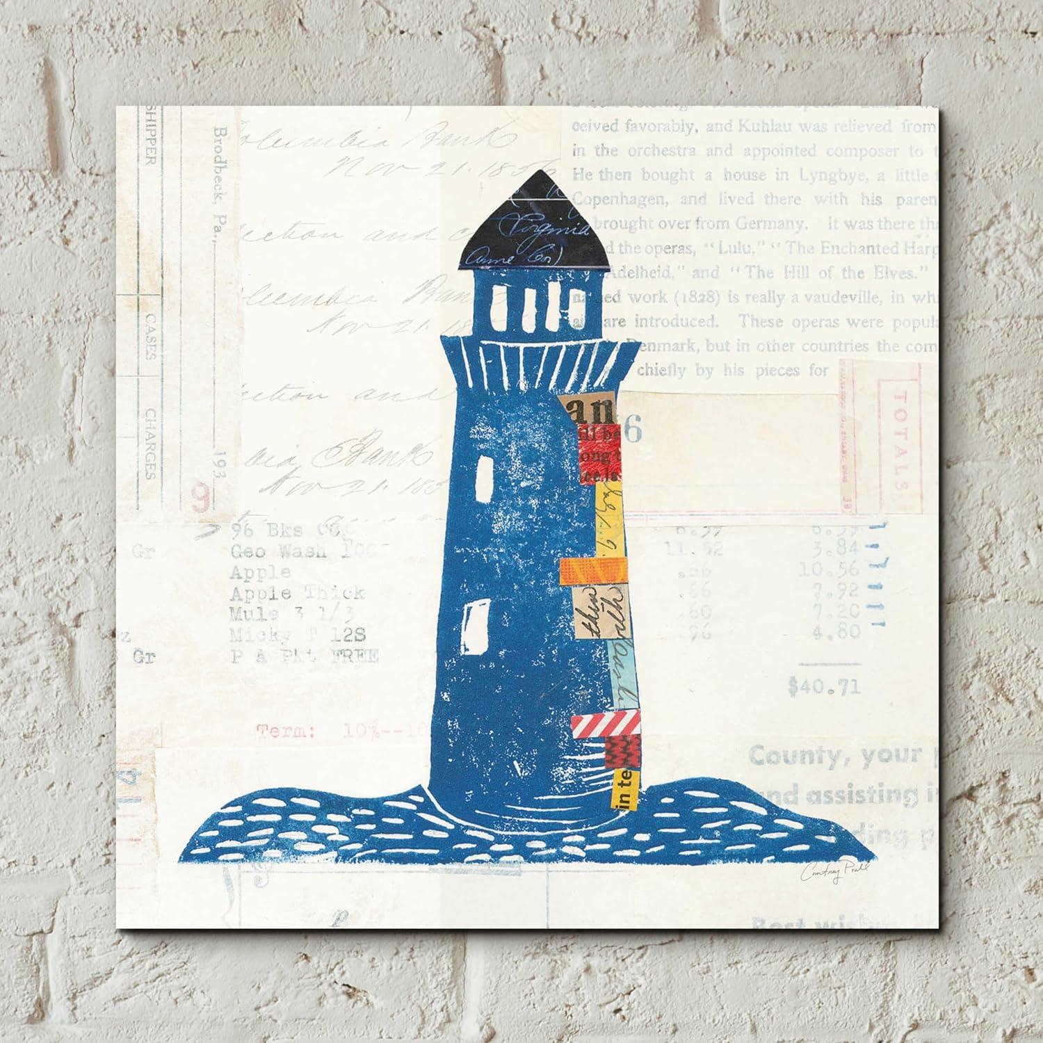 Epic Art 'Nautical Collage II on Newsprint' by Courtney Prahl, Acrylic Glass Wall Art, 12"x12"