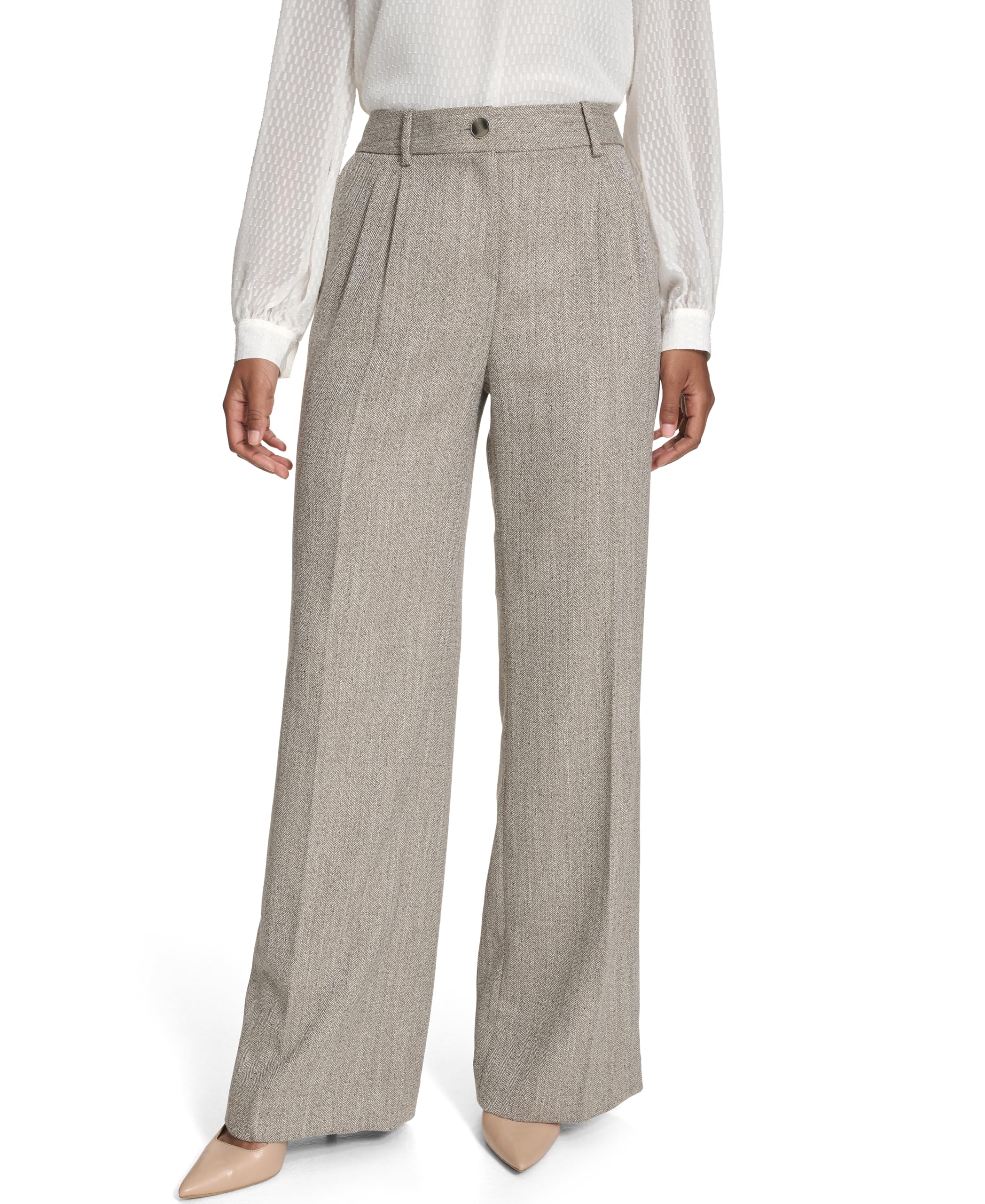 Calvin Klein Womens High Rise Wide Leg Pleated Pant